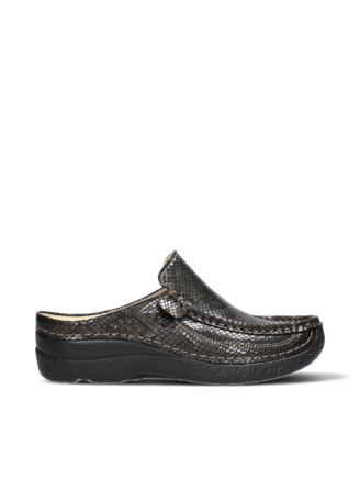 wolky mules 06202 roll slide 92305 cuir serpent brun fonce